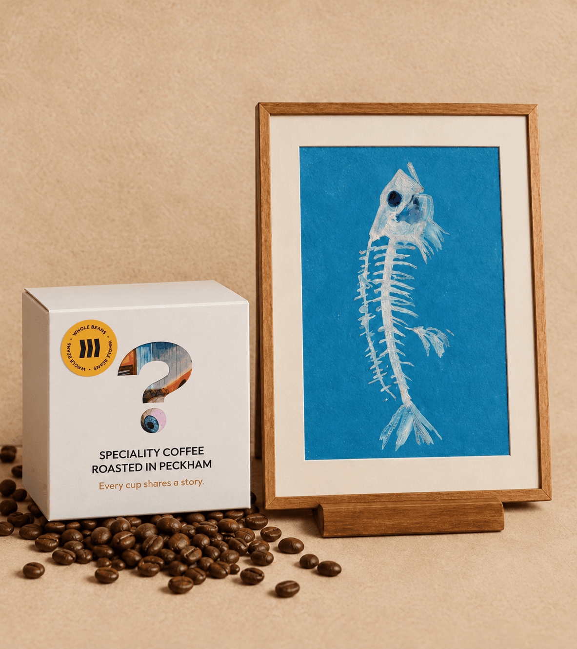 Coffee bag paired with a print