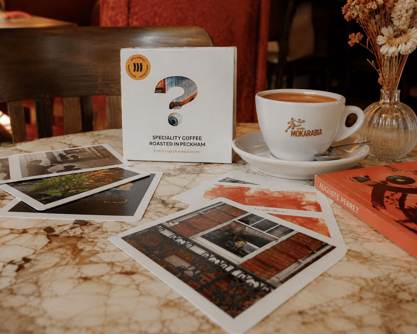 BrushPast coffee gift box with a question-mark window